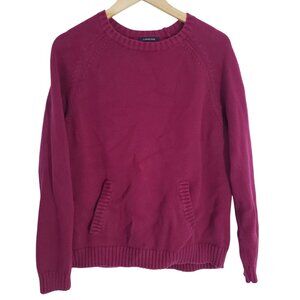 Lands End Womens Plus Size 1X Red Knit Pull Over Sweater Cotton Autumn Layering‎